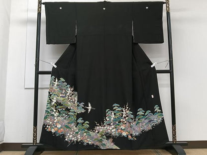 平和屋着物■豪華黒留袖　友禅　作家物　鶴風景花文　正絹　逸品　CABH5526xi