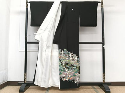 平和屋着物■豪華黒留袖　友禅　作家物　鶴風景花文　正絹　逸品　CABH5526xi