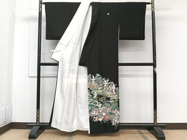 平和屋着物■豪華黒留袖　友禅　作家物　鶴風景花文　正絹　逸品　CABH5526xi
