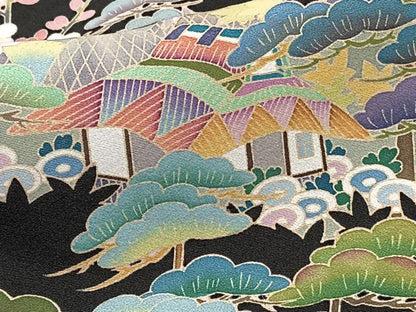 平和屋着物■豪華黒留袖　友禅　作家物　鶴風景花文　正絹　逸品　CABH5526xi