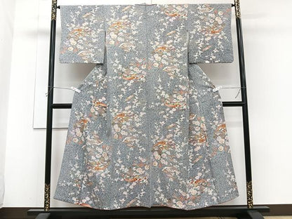 平和屋着物■上質な小紋　扇風景花文　金彩　正絹　逸品　CABH5527xi