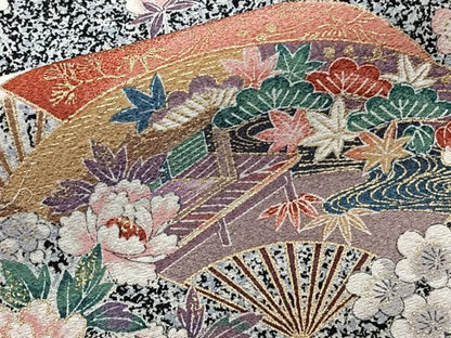 平和屋着物■上質な小紋　扇風景花文　金彩　正絹　逸品　CABH5527xi