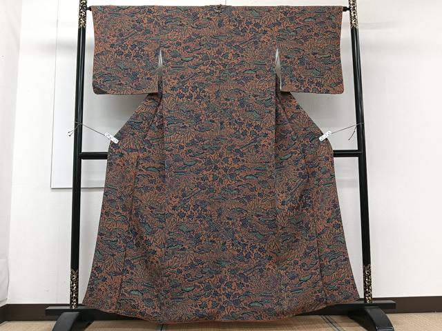 平和屋着物■上質な小紋　型染め　流水風景花文　鬼しぼ縮緬　正絹　逸品　CABH5531xi