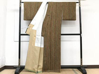 平和屋着物■上質な小紋　よろけ縞　正絹　逸品　CABH5536xi