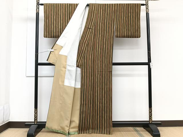 平和屋着物■上質な小紋　よろけ縞　正絹　逸品　CABH5536xi