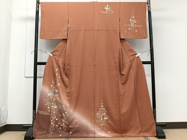 平和屋着物■訪問着　絵霞枝草花文　暈し染め　金銀彩　ロング丈　正絹　逸品　CABH5537xi
