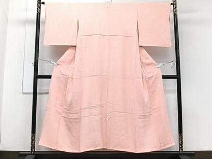 平和屋着物■上質な色無地　竹花地紋　珊瑚色　正絹　逸品　CABH5545xi