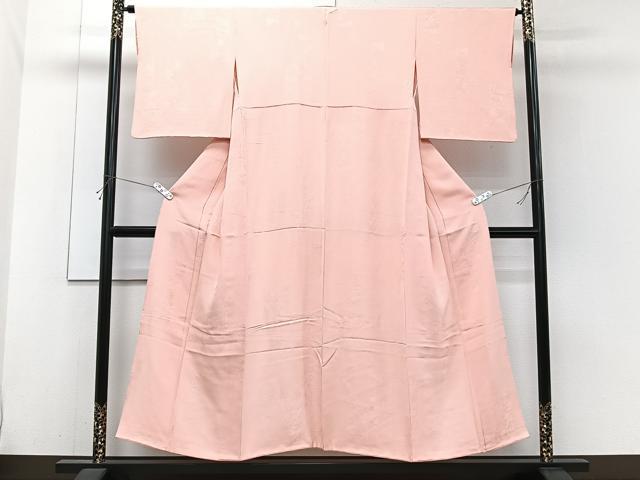 平和屋着物■上質な色無地　竹花地紋　珊瑚色　正絹　逸品　CABH5545xi
