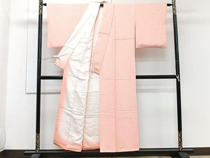 平和屋着物■上質な色無地　竹花地紋　珊瑚色　正絹　逸品　CABH5545xi