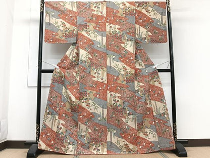 平和屋着物■上質な小紋　紬地　屏風花文　金彩　正絹　逸品　未使用　CABH5548xi