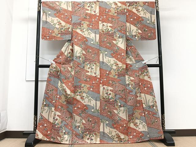 平和屋着物■上質な小紋　紬地　屏風花文　金彩　正絹　逸品　未使用　CABH5548xi