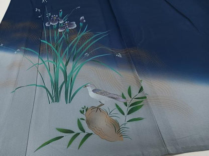 平和屋着物＊夏物　訪問着　絽　波花鳥文　暈し染め　金彩　正絹　逸品　CABH5554xi