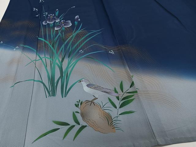 平和屋着物＊夏物　訪問着　絽　波花鳥文　暈し染め　金彩　正絹　逸品　CABH5554xi