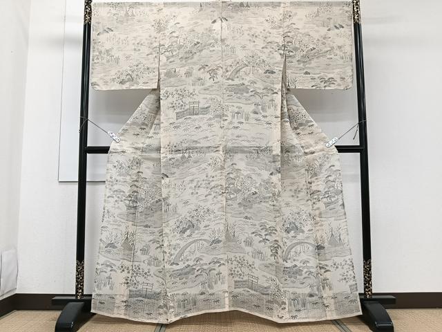 平和屋着物＊夏物　訪問着　紗紬　風景文　松竹梅　正絹　逸品　CABH5555xi