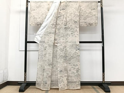 平和屋着物＊夏物　訪問着　紗紬　風景文　松竹梅　正絹　逸品　CABH5555xi