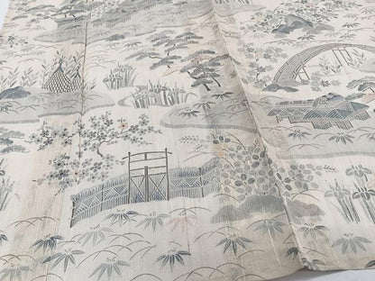 平和屋着物＊夏物　訪問着　紗紬　風景文　松竹梅　正絹　逸品　CABH5555xi