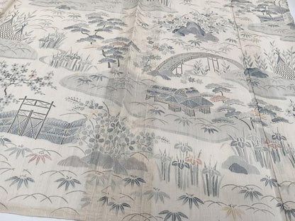 平和屋着物＊夏物　訪問着　紗紬　風景文　松竹梅　正絹　逸品　CABH5555xi