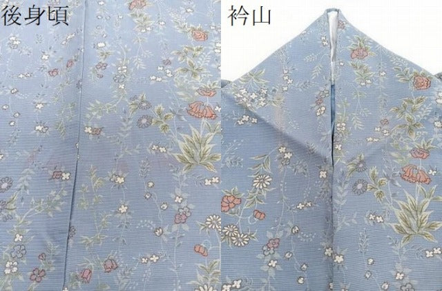 平和屋着物＊夏物　小紋　絽　草花文　反端付き　正絹　逸品　CABH5566xi