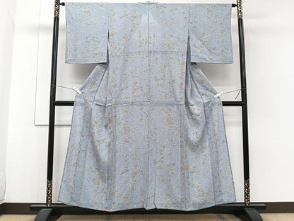 平和屋着物＊夏物　小紋　絽　草花文　反端付き　正絹　逸品　CABH5566xi