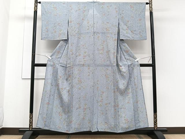 平和屋着物＊夏物　小紋　絽　草花文　反端付き　正絹　逸品　CABH5566xi
