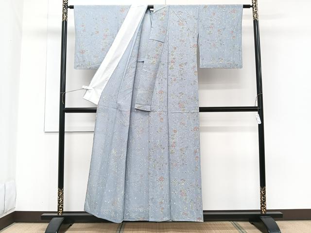 平和屋着物＊夏物　小紋　絽　草花文　反端付き　正絹　逸品　CABH5566xi