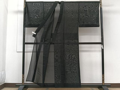 平和屋着物＊夏物　男性　色無地　絽　黒衣　黒色　正絹　逸品　CABH5573xi