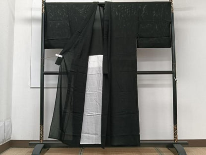 平和屋着物＊夏物　男性　色無地　絽　黒衣　黒色　正絹　逸品　CABH5575xi