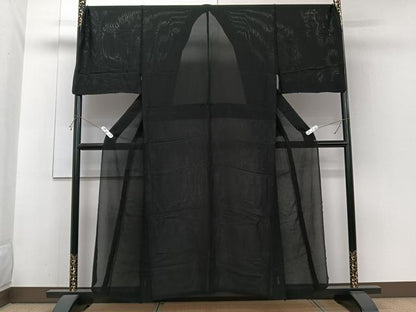 平和屋着物＊夏物　男性　色無地　縦絽　黒衣　黒色　正絹　逸品　CABH5576xi
