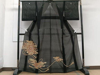 平和屋着物＊夏物　黒留袖　絽　刺繍　吉祥花文　正絹　逸品　CABH5578xi