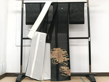 平和屋着物＊夏物　黒留袖　絽　刺繍　吉祥花文　正絹　逸品　CABH5578xi