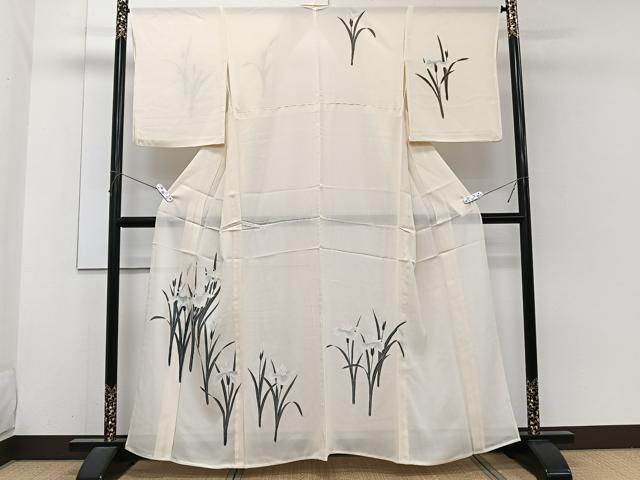 平和屋着物＊夏物　訪問着　絽　草花文　銀糸　正絹　逸品　CABH5581xi