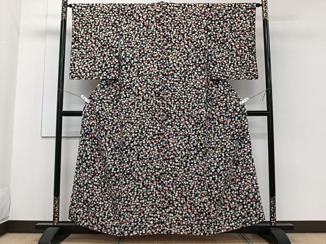 平和屋着物■上質な小紋　楓文　黒地　正絹　逸品　CABH5588xi