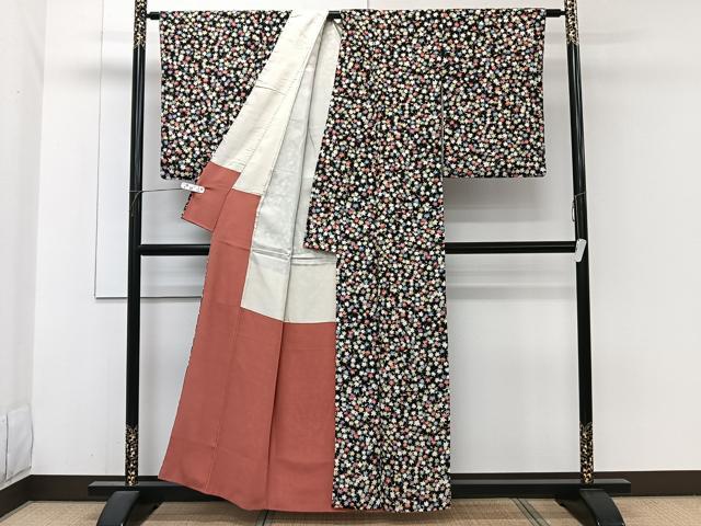 平和屋着物■上質な小紋　楓文　黒地　正絹　逸品　CABH5588xi