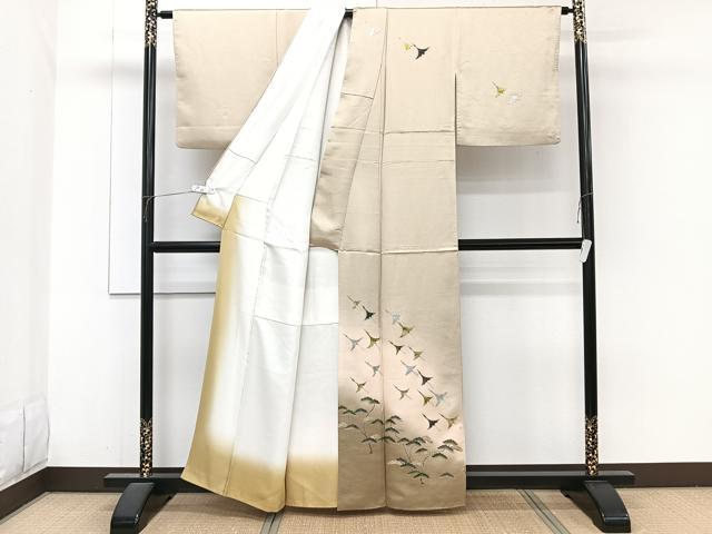 平和屋着物■訪問着　鶴松文　暈し染め　金銀彩　正絹　逸品　CABH5590xi