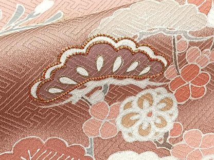 平和屋着物■訪問着　駒刺繍　絵霞松竹梅花文　金彩　正絹　逸品　CABH5595xi