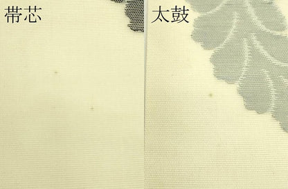 平和屋着物＊夏物　九寸名古屋帯　下り藤扇文　銀糸　正絹　逸品　CABH5601rv