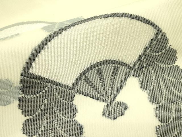 平和屋着物＊夏物　九寸名古屋帯　下り藤扇文　銀糸　正絹　逸品　CABH5601rv