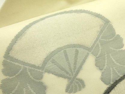 平和屋着物＊夏物　九寸名古屋帯　下り藤扇文　銀糸　正絹　逸品　CABH5601rv