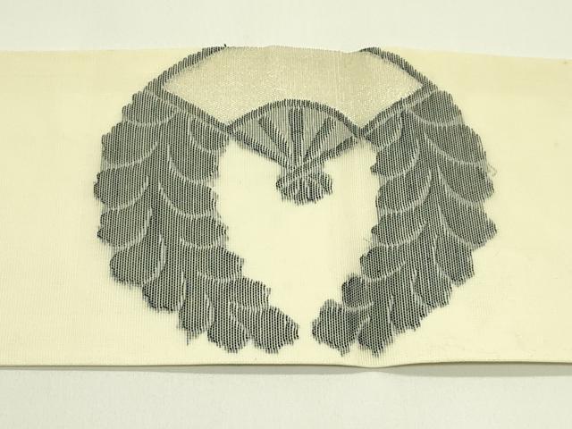 平和屋着物＊夏物　九寸名古屋帯　下り藤扇文　銀糸　正絹　逸品　CABH5601rv