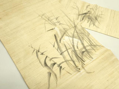 平和屋着物＊夏物　九寸名古屋帯　手描き　白鷺　麻　逸品　CABH5603rv