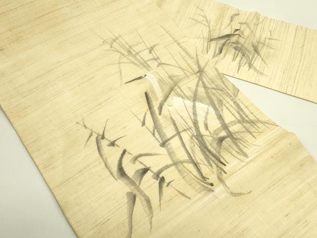 平和屋着物＊夏物　九寸名古屋帯　手描き　白鷺　麻　逸品　CABH5603rv