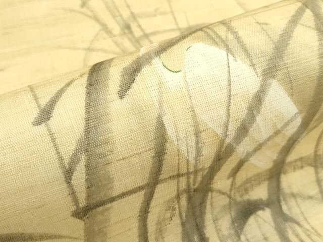 平和屋着物＊夏物　九寸名古屋帯　手描き　白鷺　麻　逸品　CABH5603rv