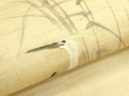 平和屋着物＊夏物　九寸名古屋帯　手描き　白鷺　麻　逸品　CABH5603rv