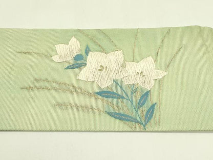 平和屋着物＊夏物　九寸名古屋帯　唐織　桔梗　金糸　正絹　逸品　未使用　CABH5604rv
