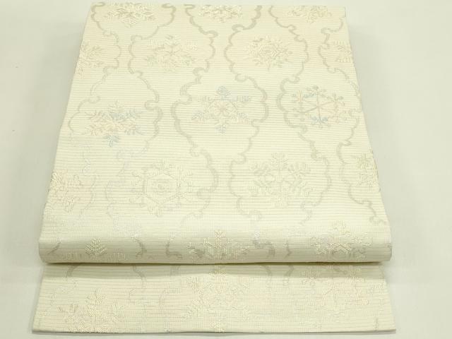 平和屋着物＊夏物　西陣　川島織物　九寸名古屋帯　雪の結晶　銀糸　正絹　逸品　CABH5605rv