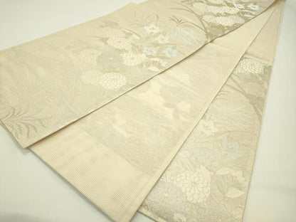 平和屋着物＊夏物 六通柄袋帯 秋草文 銀糸 正絹 逸品 未使用 CABH5607rv