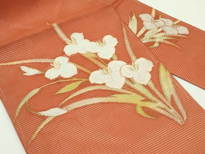 平和屋着物＊夏物　九寸名古屋帯　杜若　金銀糸　正絹　逸品　未使用　CABH5613rv