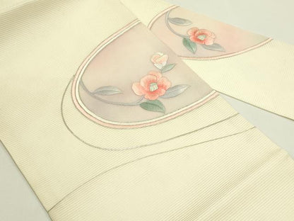 平和屋着物＊夏物　九寸名古屋帯　総刺繍　駒刺繍　枝椿　銀糸　正絹　逸品　CABH5648rv
