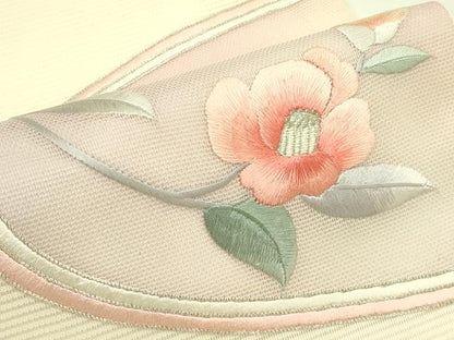 平和屋着物＊夏物　九寸名古屋帯　総刺繍　駒刺繍　枝椿　銀糸　正絹　逸品　CABH5648rv