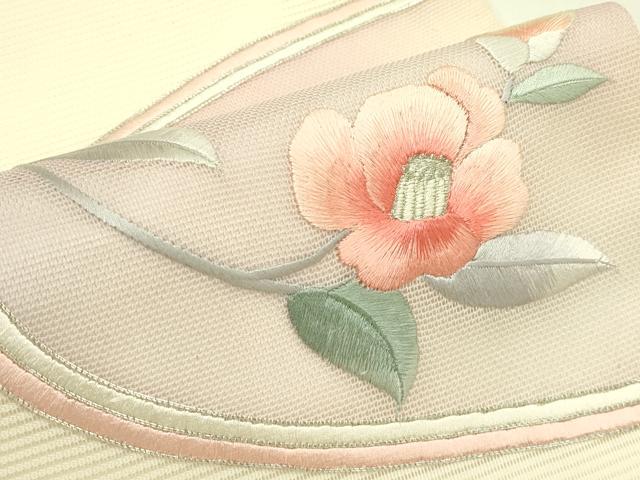 平和屋着物＊夏物　九寸名古屋帯　総刺繍　駒刺繍　枝椿　銀糸　正絹　逸品　CABH5648rv